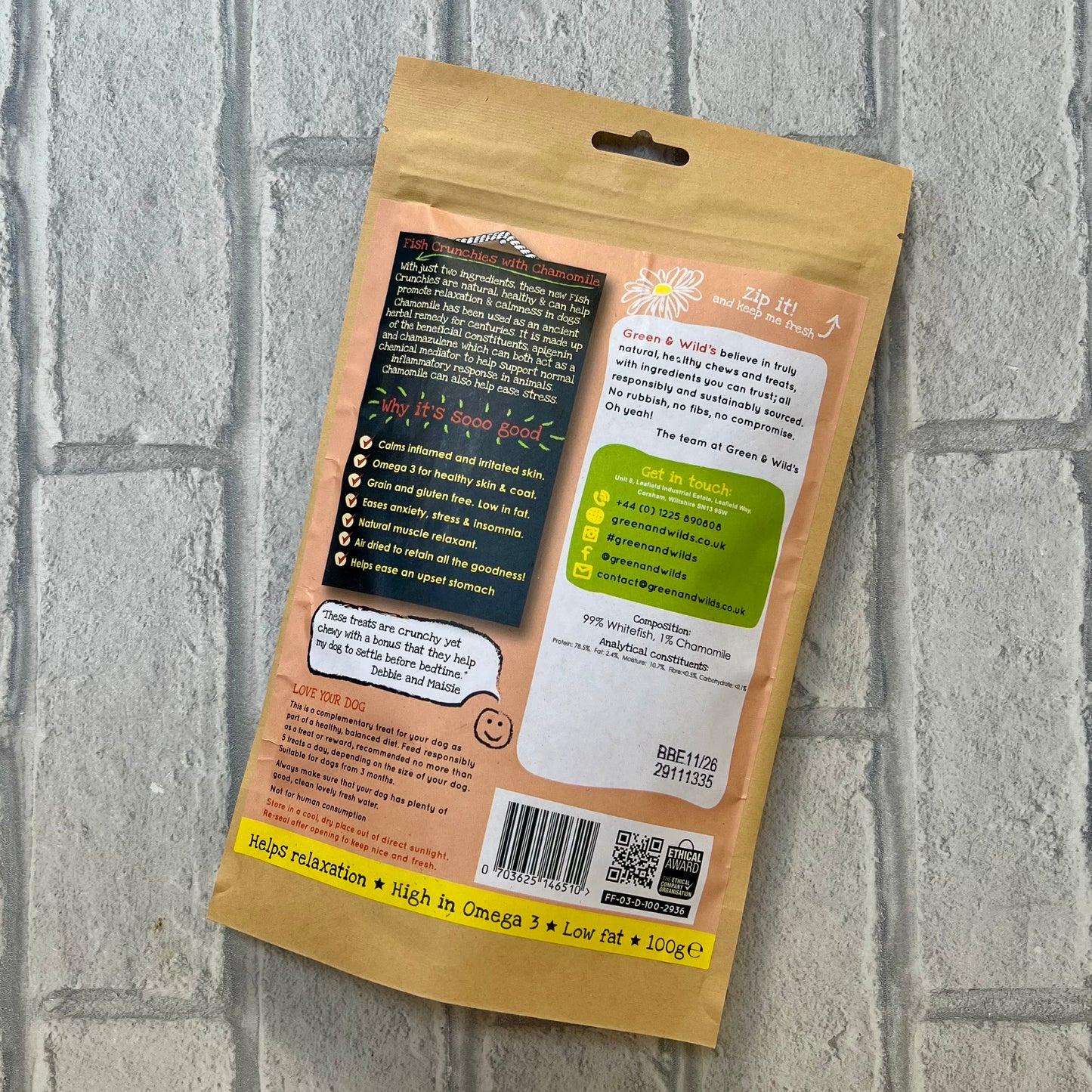 Fish Crunchies with Chamomile Treats - 100g - Green and Wilds