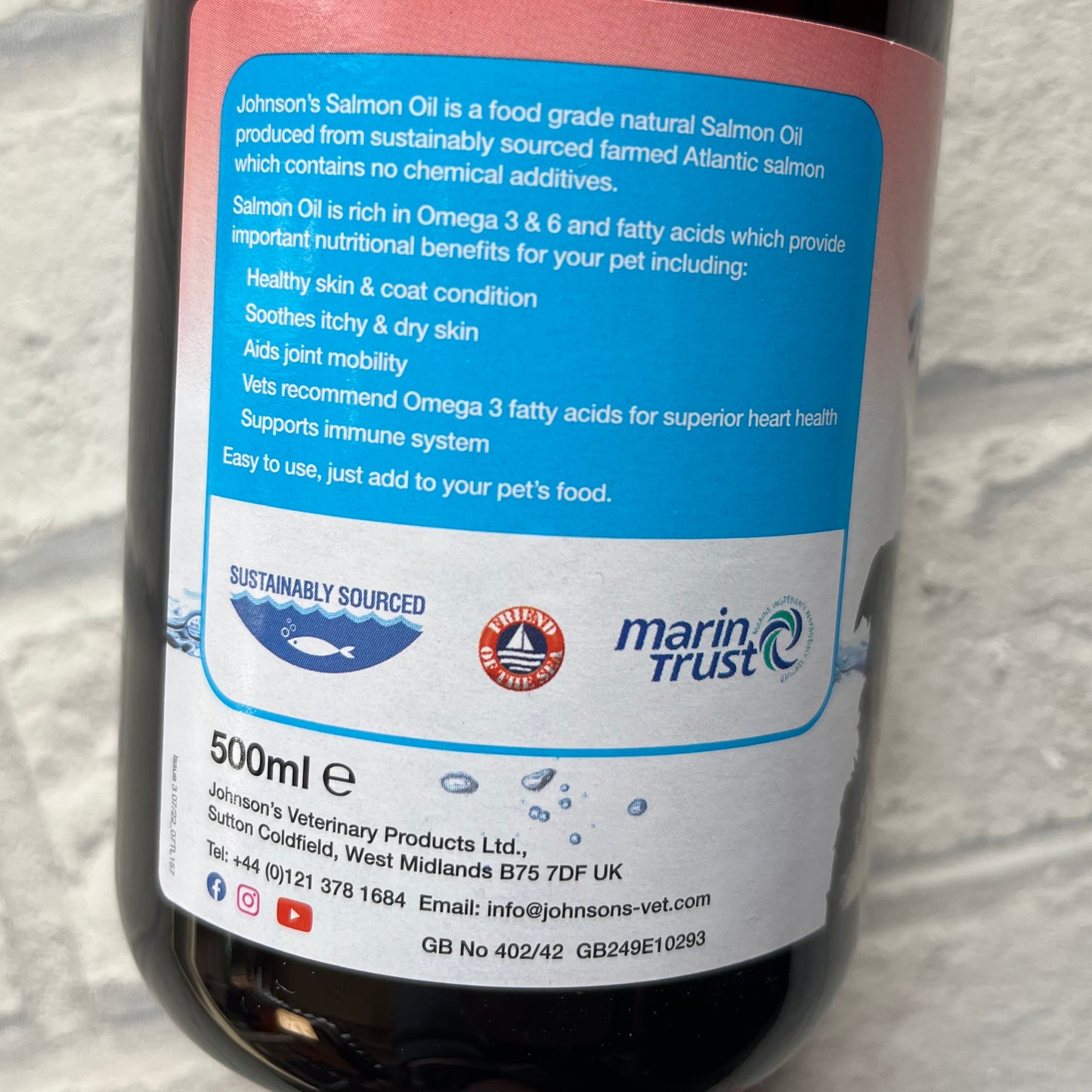 Johnsons Veterinary Salmon Oil 500ml